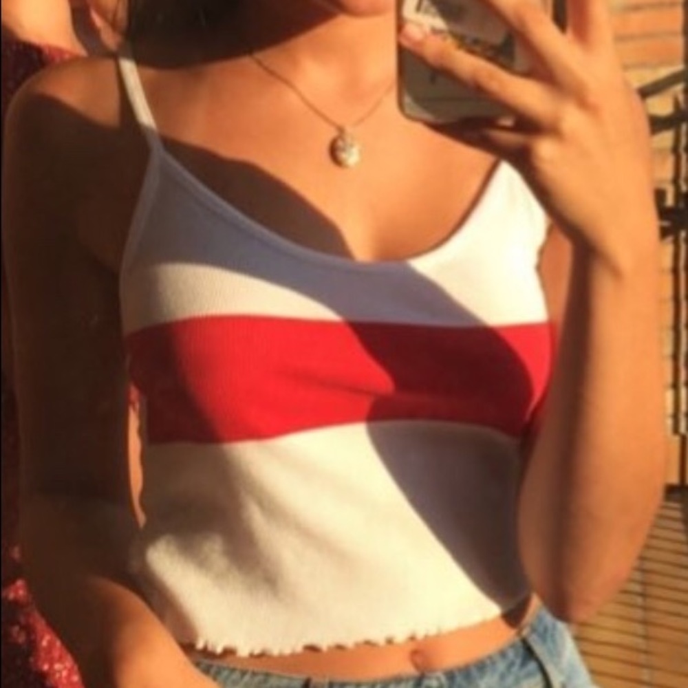 PacSun White w/ Red Stripe Tank Crop Top | NWOT